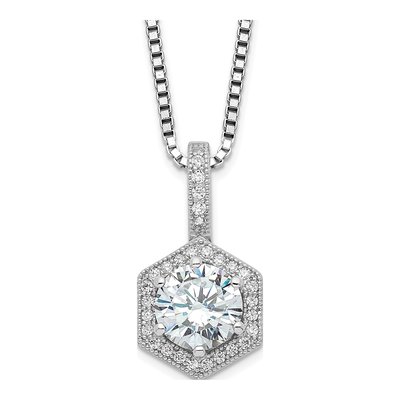Sterling Silver CZ Hexagon Pendant Necklace