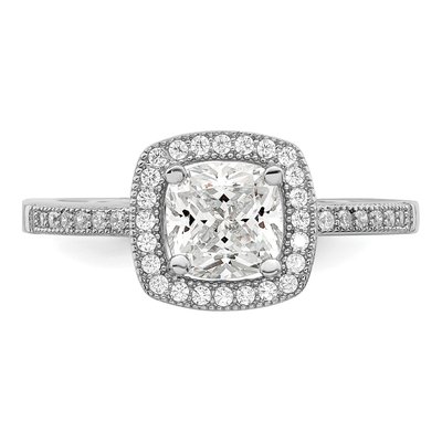 Sterling Silver CZ Halo Pave Engagement Ring – view 6