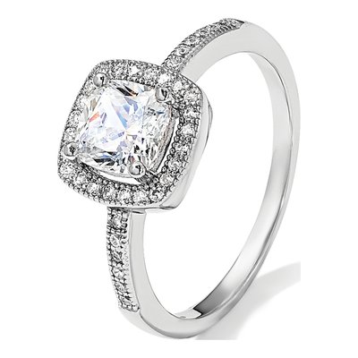 Sterling Silver CZ Halo Pave Engagement Ring – view 8