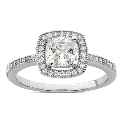 Sterling Silver CZ Halo Pave Engagement Ring
