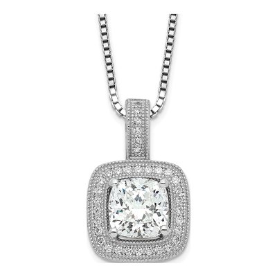 Sterling Silver CZ Halo Pave Pendant Necklace