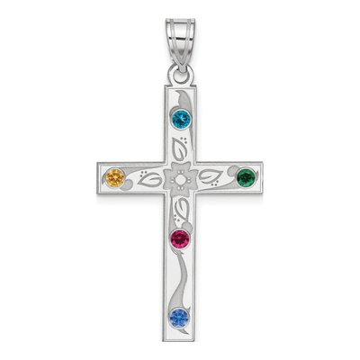 Sterling Silver Personalized Crystal Family Cross Pendant – view 2