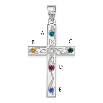Sterling Silver Personalized Crystal Family Cross Pendant