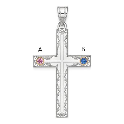 Sterling Silver Personalized Crystal Family Cross Pendant – view 3