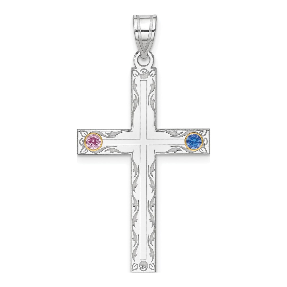 Personalized Sterling Silver Crystal Family Cross Pendant