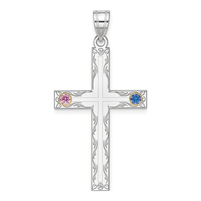 Sterling Silver Personalized Crystal Family Cross Pendant