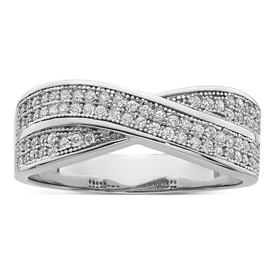 Sterling Silver CZ Criss Cross Pave Ring