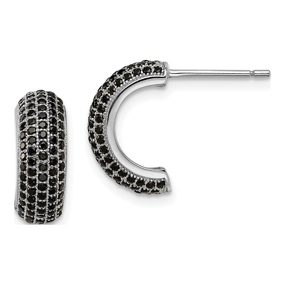 Sterling Silver Black CZ Pav J Hoop Earrings