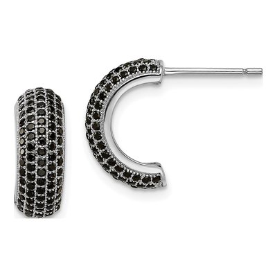 Sterling Silver 15mm CZ Pave Hoop Earrings