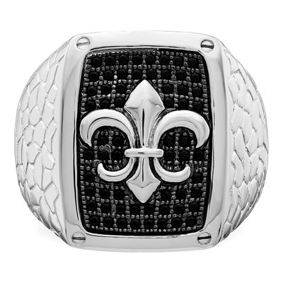 Men's Sterling Silver CZ Pave Fleur de Lis Ring – view 6