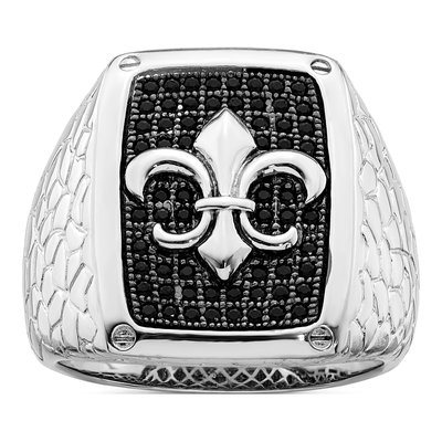 Men's Sterling Silver CZ Pave Fleur de Lis Ring