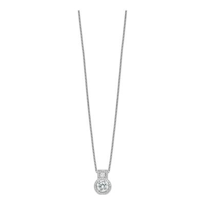 Sterling Silver CZ Micro Pave Halo Pendant Necklace – view 3