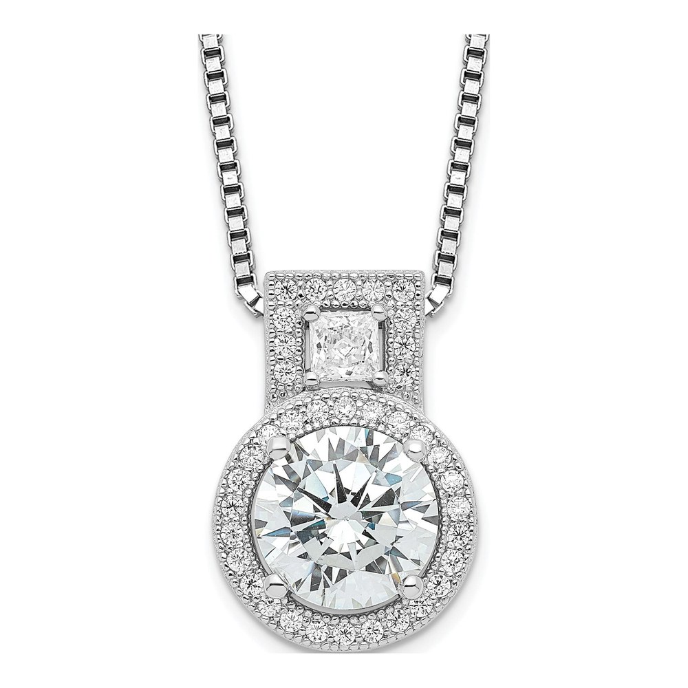 Sterling Silver CZ Micro Pav Halo Necklace, 18in