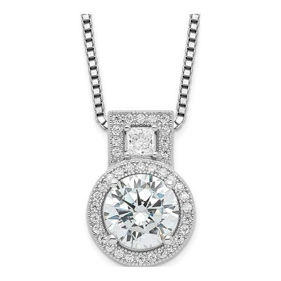 Sterling Silver CZ Micro Pave Halo Pendant Necklace
