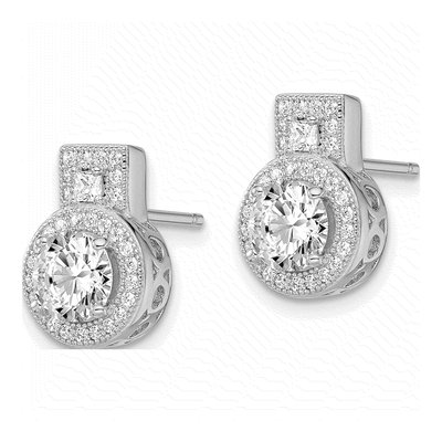 Sterling Silver CZ Micro Pave Halo Button Stud Earrings – view 3