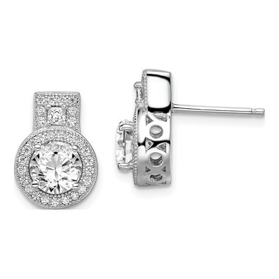 Sterling Silver CZ Micro Pave Halo Button Stud Earrings