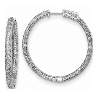 Sterling Silver 38mm CZ Pave Inside-Out Hoop Earrings