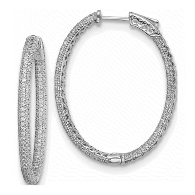 Sterling Silver 39mm CZ Pave Inside-Out Hoop Earrings