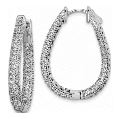 Sterling Silver 33mm CZ Pave Inside-Out Hoop Earrings