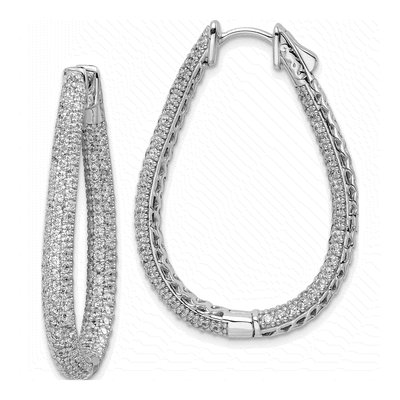 Sterling Silver 41mm CZ Pave Inside-Out Hoop Earrings