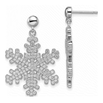 Sterling Silver CZ Snowflake Dangle Earrings