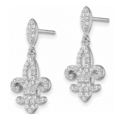 Sterling Silver CZ Fleur de Lis Dangle Earrings – view 3