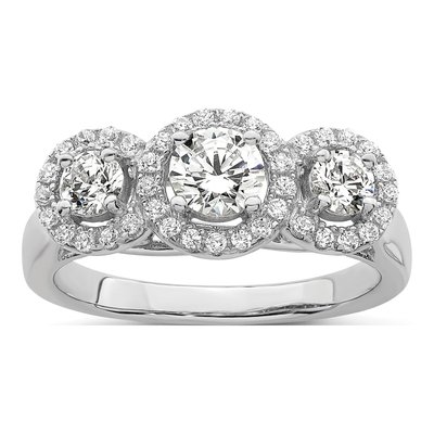 Sterling Silver CZ Halo 3-Stone Engagement Ring