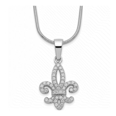 Sterling Silver CZ Fleur de Lis Necklace
