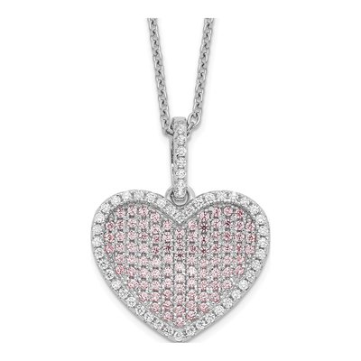 Sterling Silver CZ Heart Pendant Necklace