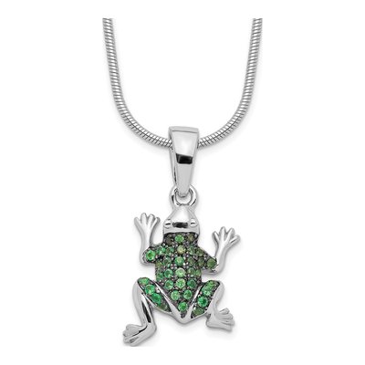 Sterling Silver CZ Pave Frog Necklace