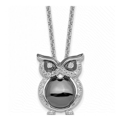 Sterling Silver CZ Owl Necklace