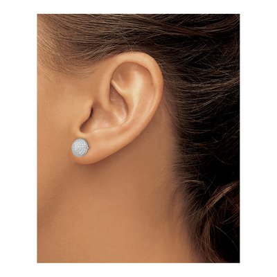 Sterling Silver CZ Pave Button Stud Earrings – view 4