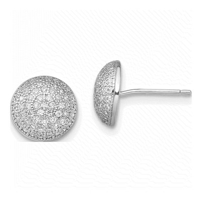 Sterling Silver CZ Pave Button Stud Earrings