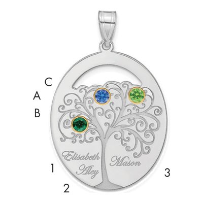 Gold-Plated Sterling Silver 3-Birthstone Family Pendant