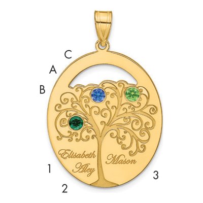 Gold-Plated Sterling Silver Personalized 3-Birthstone Family Pendant