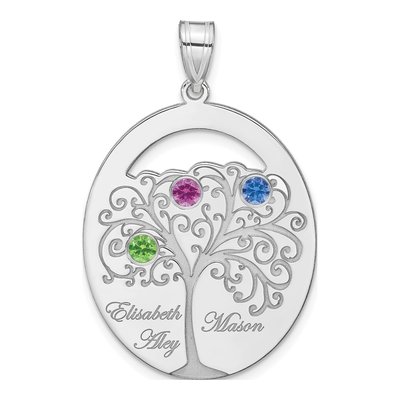 Sterling Silver Personalized 3-Birthstone Family Pendant – view 2