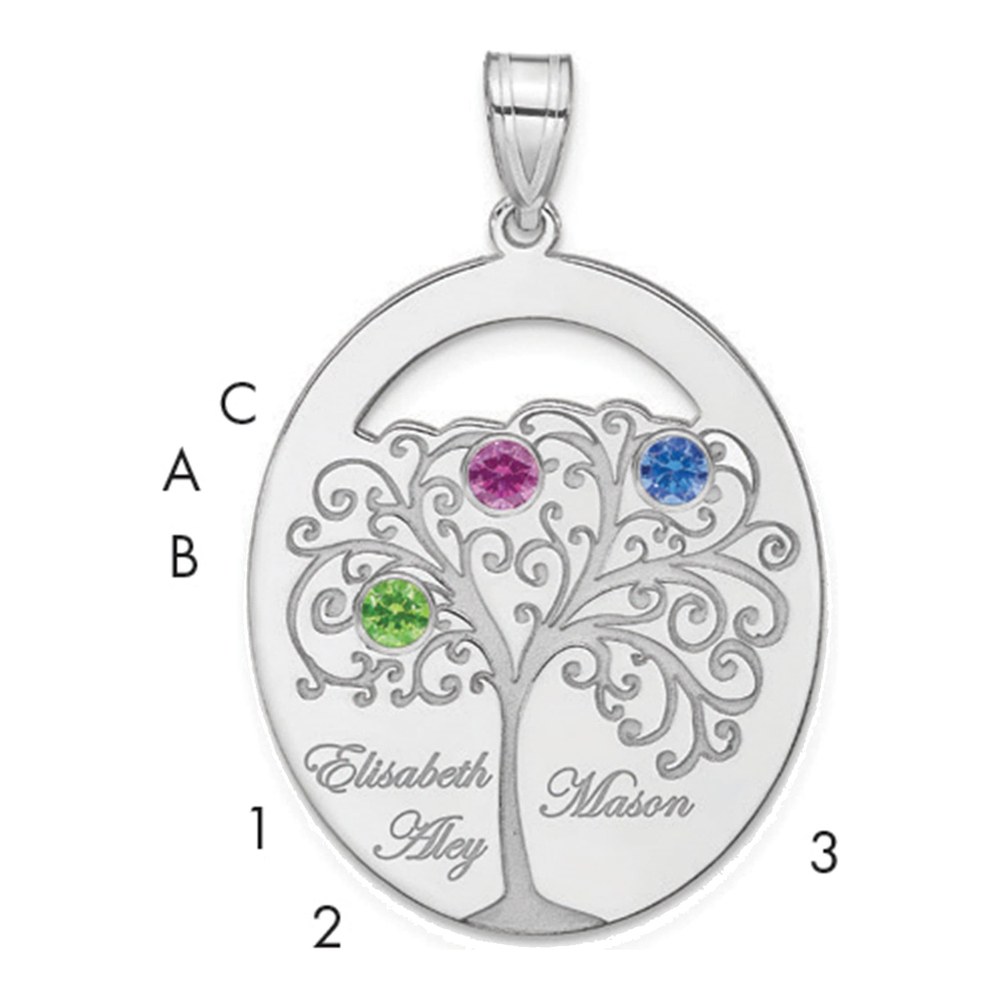 Sterling Silver Personalized 3-Birthstone Family Pendant