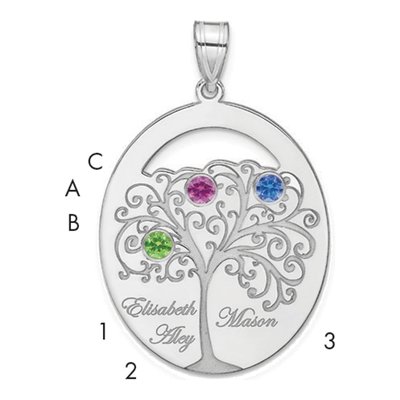 Sterling Silver Personalized 3-Birthstone Family Pendant