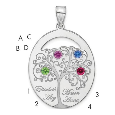 Personalized 4 Birthstone Family Pendant | Sterling Silver