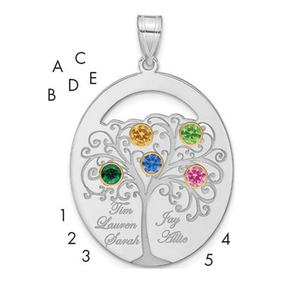 Gold-Plated Sterling Silver Personalized 5-Birthstone Family Pendant