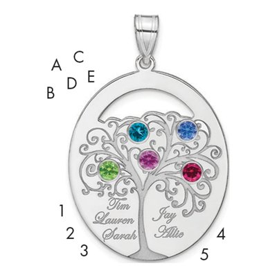Sterling Silver 5-Stone Family Birthstone Pendant