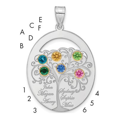 Gold-Plated Sterling Silver Personalized 6-Birthstone Family Pendant