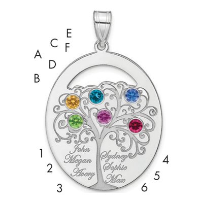 Sterling Silver Personalized 6-Birthstone Family Pendant