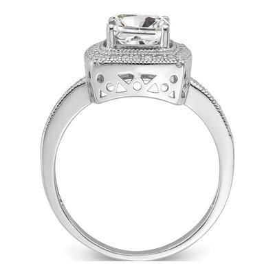 Sterling Silver CZ Halo Pave Engagement Ring – view 3