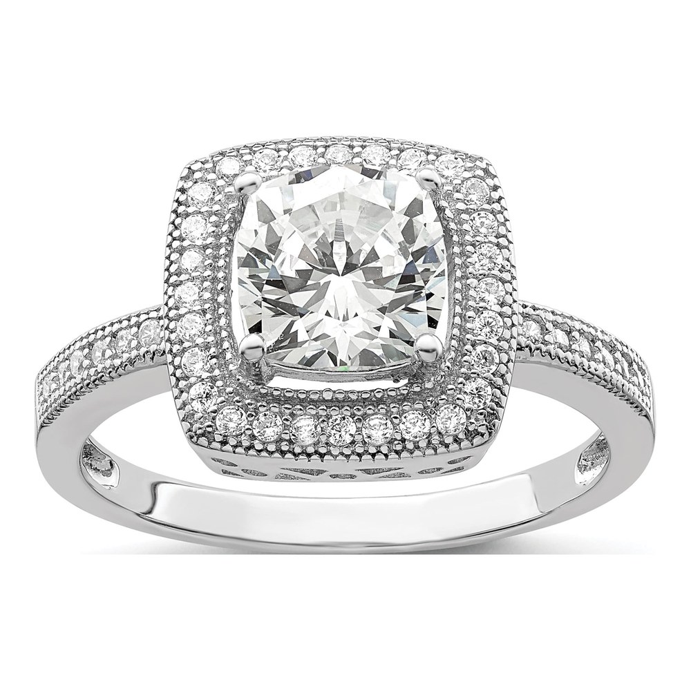 Sterling Silver CZ Halo Pave Engagement Ring