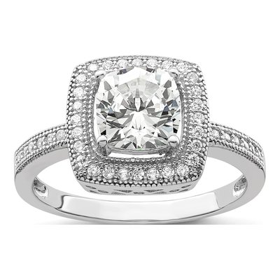 Sterling Silver CZ Halo Pave Engagement Ring