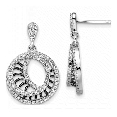 Sterling Silver CZ Circle Dangle Earrings