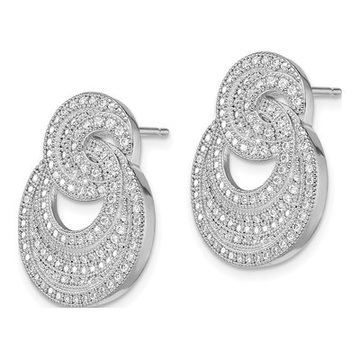 Sterling Silver CZ Pave Circle Dangle Earrings – view 3