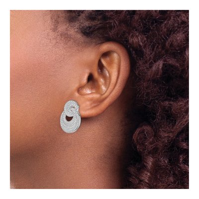 Sterling Silver CZ Pave Circle Dangle Earrings – view 4