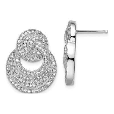 Sterling Silver CZ Pave Circle Dangle Earrings